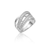 Jewels Inc. - Ring - Meerdere banen gezet met Zirkonia Stenen - 12mm Breed - Maat 48 - Gerhodineerd Zilver 925