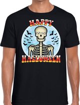 Halloween Happy Halloween verkleed t-shirt zwart voor heren - horror skelet/vleermuizen shirt / kleding / kostuum M