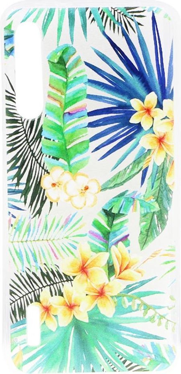 Shop4 - Xiaomi Mi A3 Hoesje - Zachte Back Case Bloemen en Bladeren Transparant