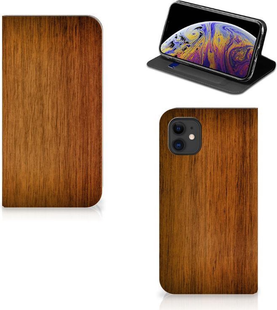 Apple iPhone 11 Book Wallet Case Donker Hout