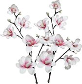 2x Witte/roze Magnolia/beverboom kunsttakken kunstplanten 100 cm - Kunstplanten/kunsttakken - Kunstbloemen boeketten