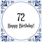 Verjaardag Tegeltje met Spreuk (72 jaar: Happy birthday! 72! + cadeau verpakking & plakhanger