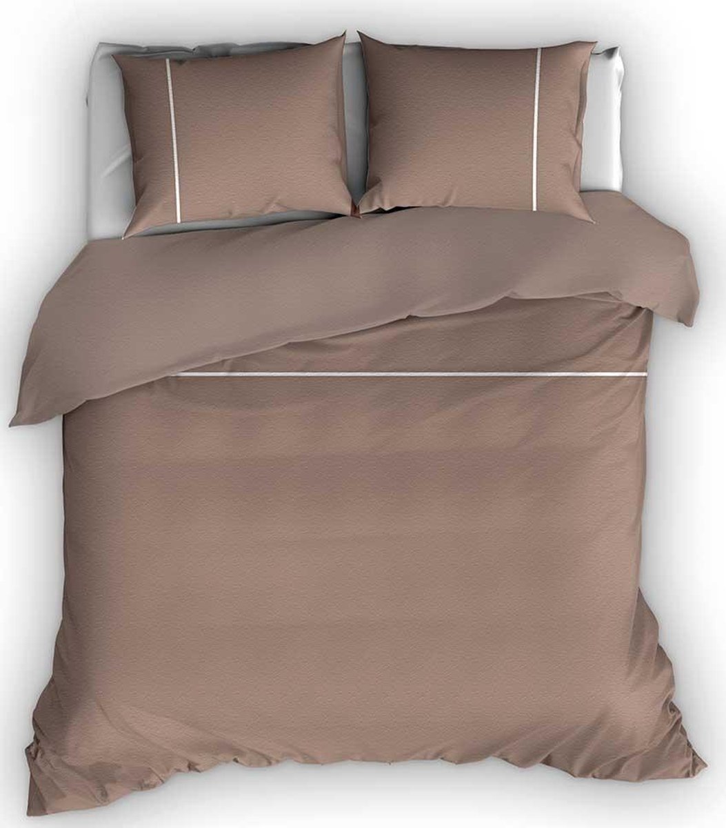 Romanette Duchesse flanel dekbedovertrek - Taupe/Wit - 1-persoons (140x200/220 cm + 1 sloop)