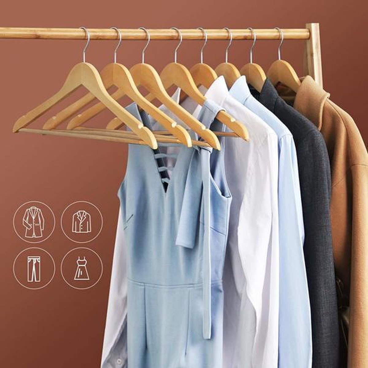 Relaxwonen - kledinghangers - kledinghangerset - hout - garderobehangers - Pak van 48