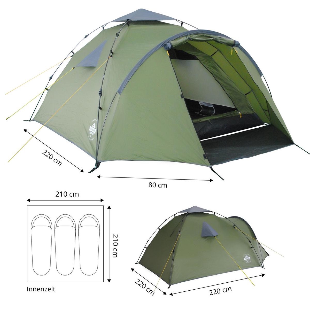 Lumaland Familietent 220 X 220 X 130 Cm - Groen - 3 Persoons – foto 5