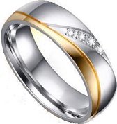 Schitterende Zilver en Gold Plated Dames Ring | Zirkonia | Vriendschapsring | 20,75 mm. Maat 65