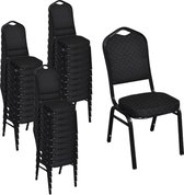Eetkamerstoelen gestoffeerd stapelbaar stof zwart 30 st (incl. vloerviltjes)