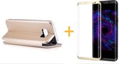 iCall - Samsung Galaxy S8 - Lederen Wallet Case Goud + Screenprotector Goud (3D) - Portemonnee Hoesje met Magneet sluiting - Book Case - Flip Cover - Klap - 360 beschermend Telefoo