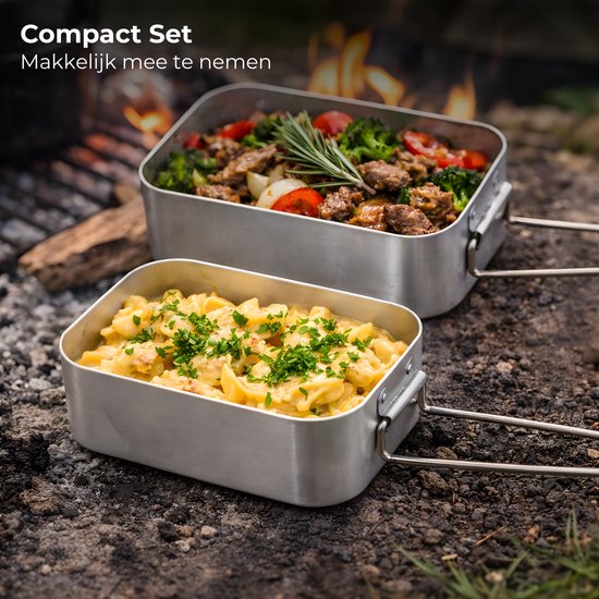 Lomera Camping Pannenset - Camping Kookset - Camping Kookgerei Set - Outdoor Kookset - Outdoor Pannenset - Camping Pannen Set - Pannenset Camping - Kookset Kamperen - Kookgerei Kamperen - Camping Pannenset 2 Delig — afbeelding 5