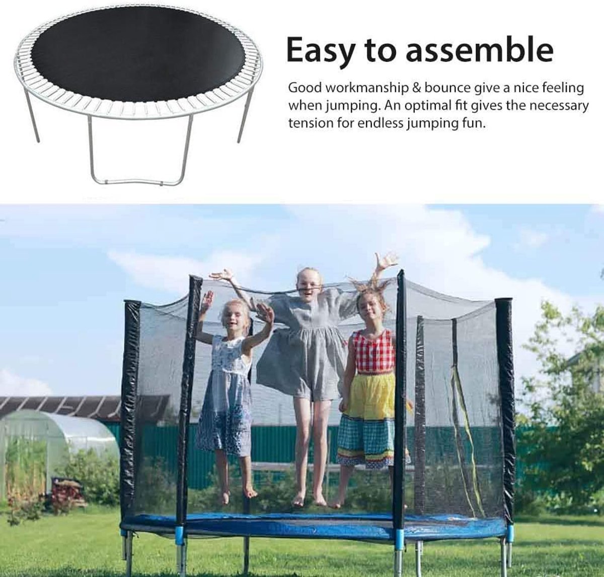 Trampoline Springmat - Vervangend Springdoek - Buiten Spelen - Hoge Elasticiteit - 6ft 42 Gespen - Zwart