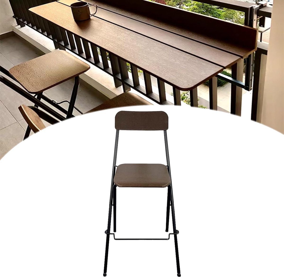 Opvouwbare Barkruk - Hoge Stoel - Bistro Kantoor - Stalen Frame - 70 cm Zithoogte - Zwart