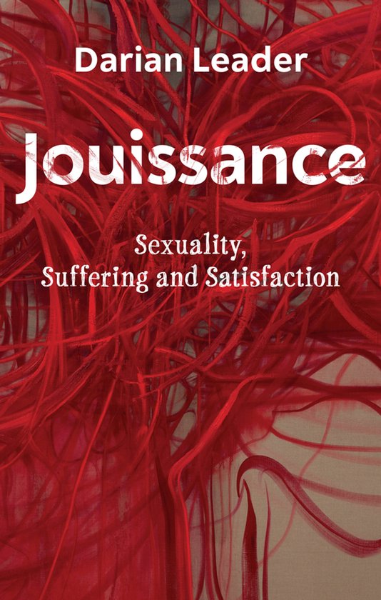 Boekomslag met de titel 'Jouissance' in witte letters. De achtergrond is rood en abstract.