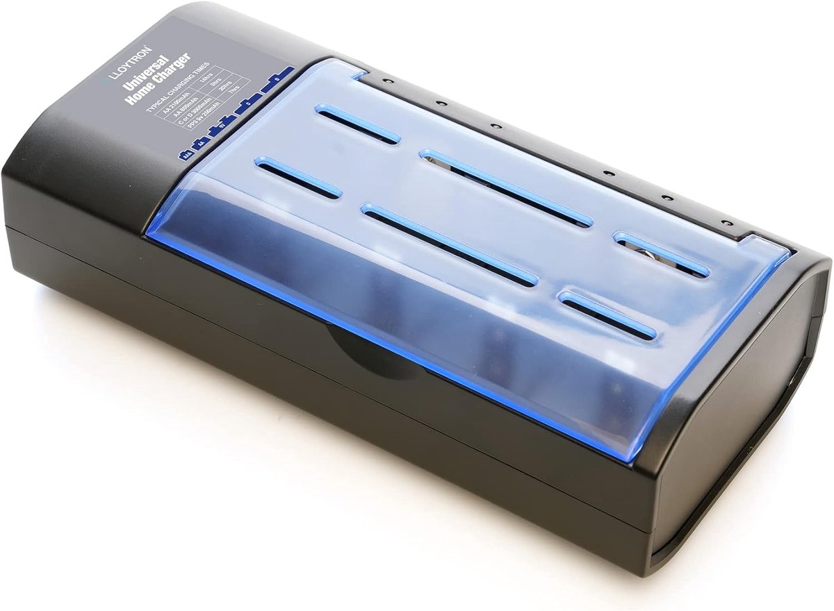 Universele Acculader - Batterijlader - Alle Batterijen Opladen - Laadt 5 Batterijen Tegelijk - 20 x 10 x 6 cm
