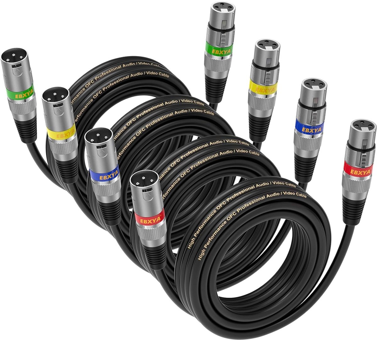 Microfoonkabel Set - XLR Kabels - Studio Opnames - Symmetrisch Afgeschermd - 4 Stuks 5m - Zwart