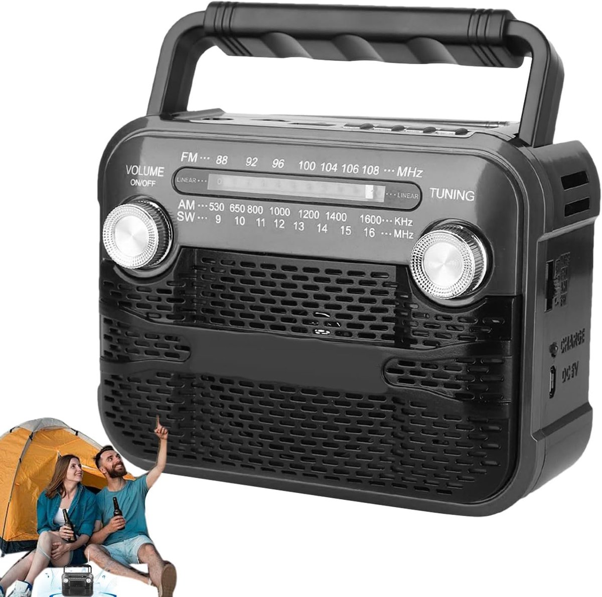 Multifunctionele Radio - Weerradio Zaklamp - Kamperen Reizen Noodgevallen - Zonne-energie Handzwengel - 15x8x12cm