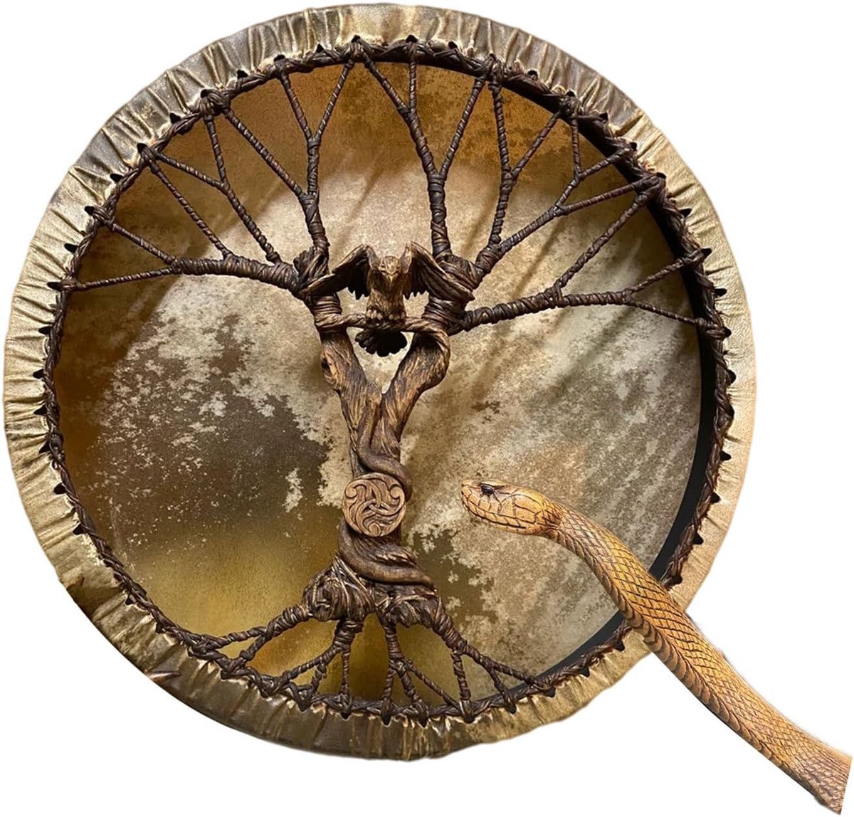 Sjamanistische Trommel - Rituele Percussie - Spirituele Ceremonie - Handgemaakt Levensboom - 30cm Diameter - Adelaar