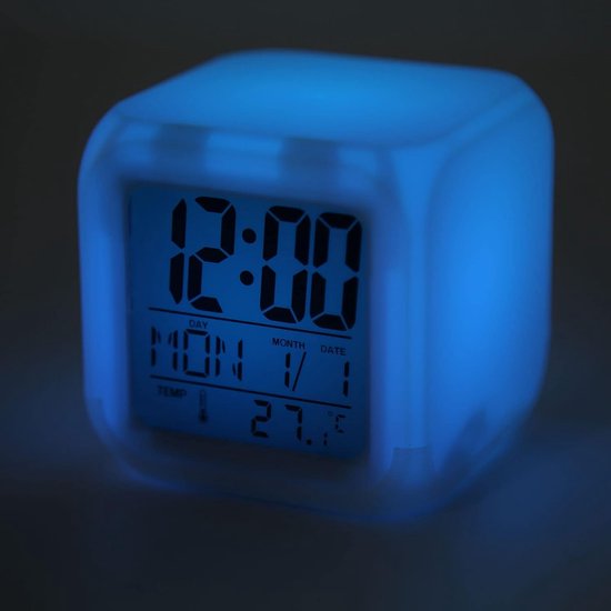 Digitale Kinderwekker - Nachtlamp Klok - Thuis Gebruik - 7 Kleuren LED - 8x8x8 cm - Meerdere Kleuren — afbeelding 4