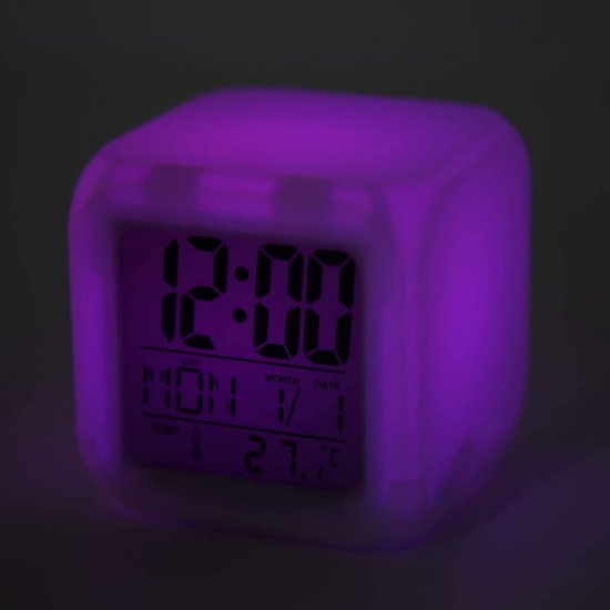 Digitale Kinderwekker - Nachtlamp Klok - Thuis Gebruik - 7 Kleuren LED - 8x8x8 cm - Meerdere Kleuren — afbeelding 3