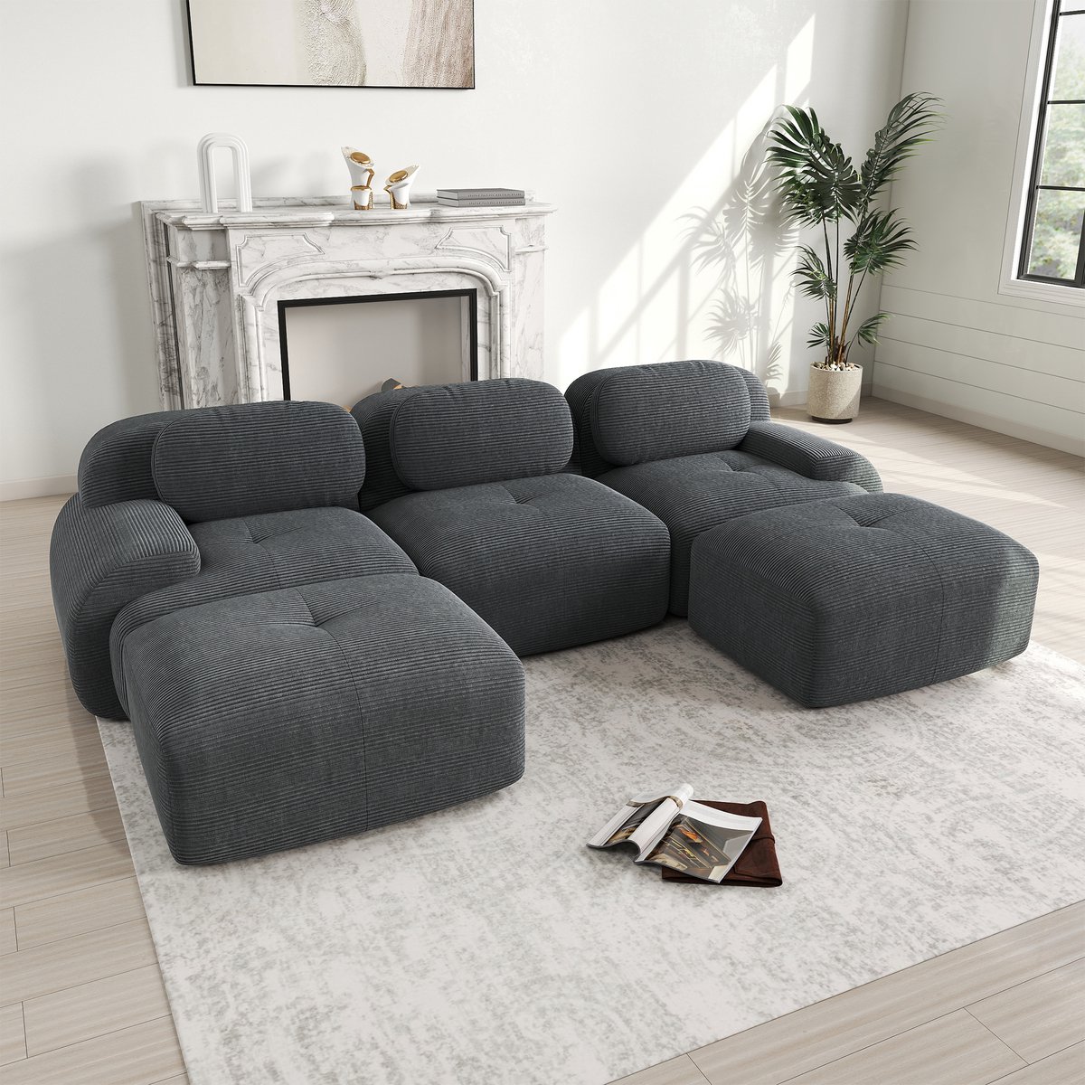Wishdor Modulaire Hoekbank - Frameloos En Ergonomisch - Voor Woonkamer, Slaapkamer Of Kantoor - Cordstof - Grijs