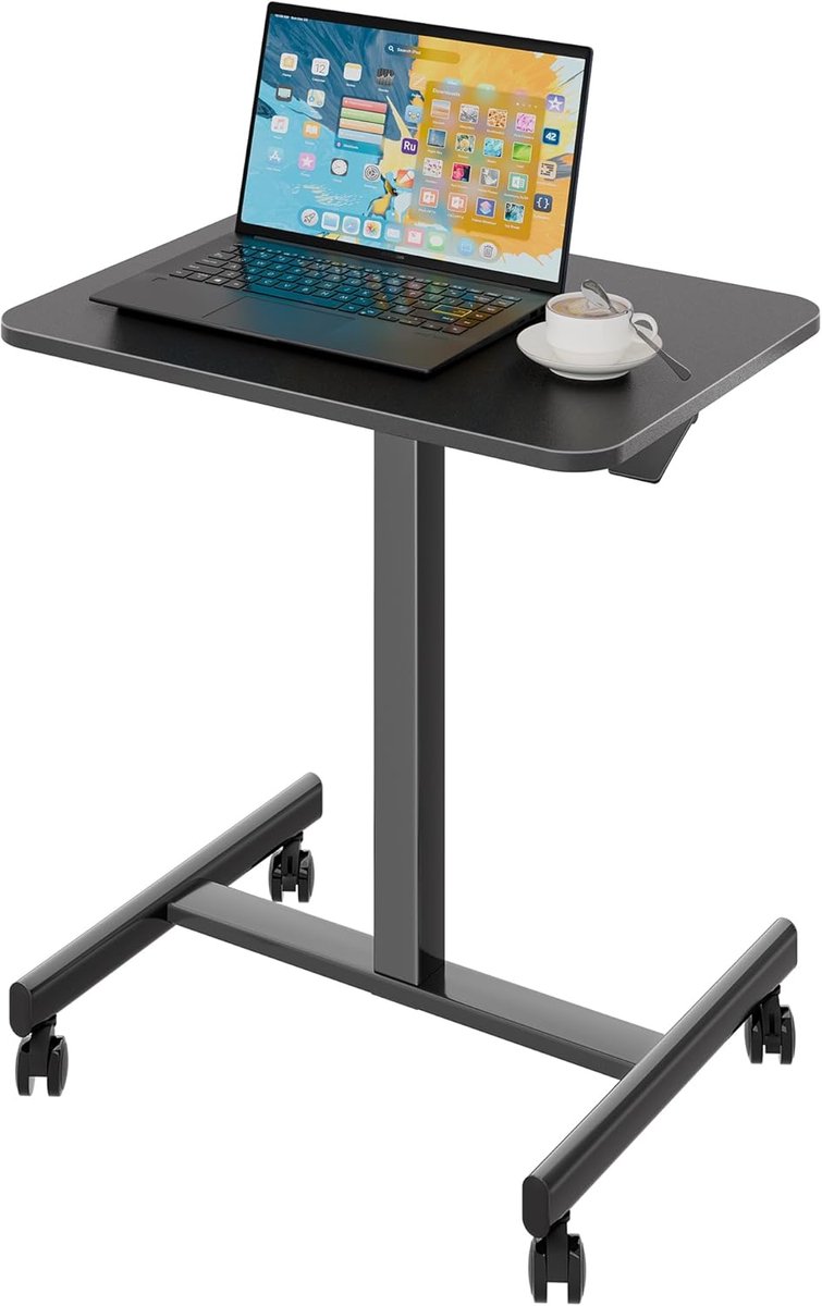 Mobiel Bureau - Werktafel Laptop - Staand Werken - Pneumatisch Verstelbaar - 65x48cm - Zwart
