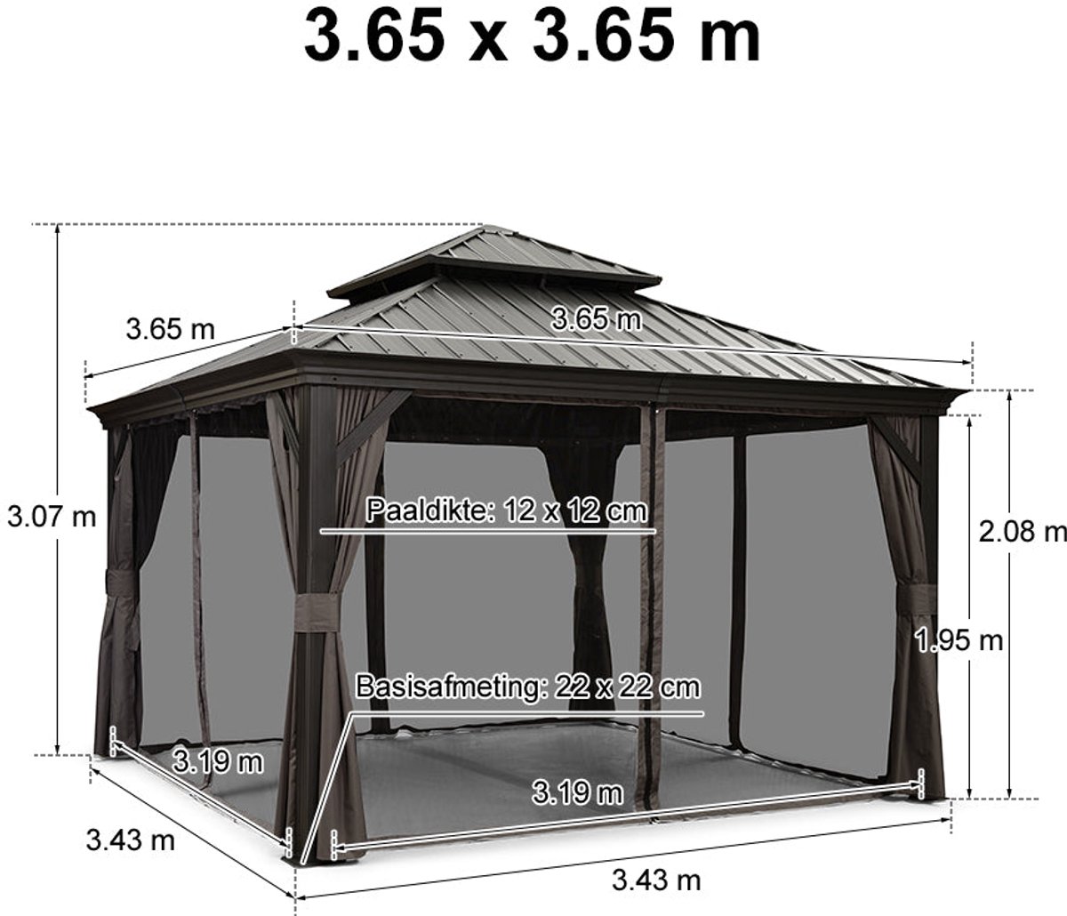 Purple Leaf Hardtop pavillon 3,65 x 3,65 m - gris luxe