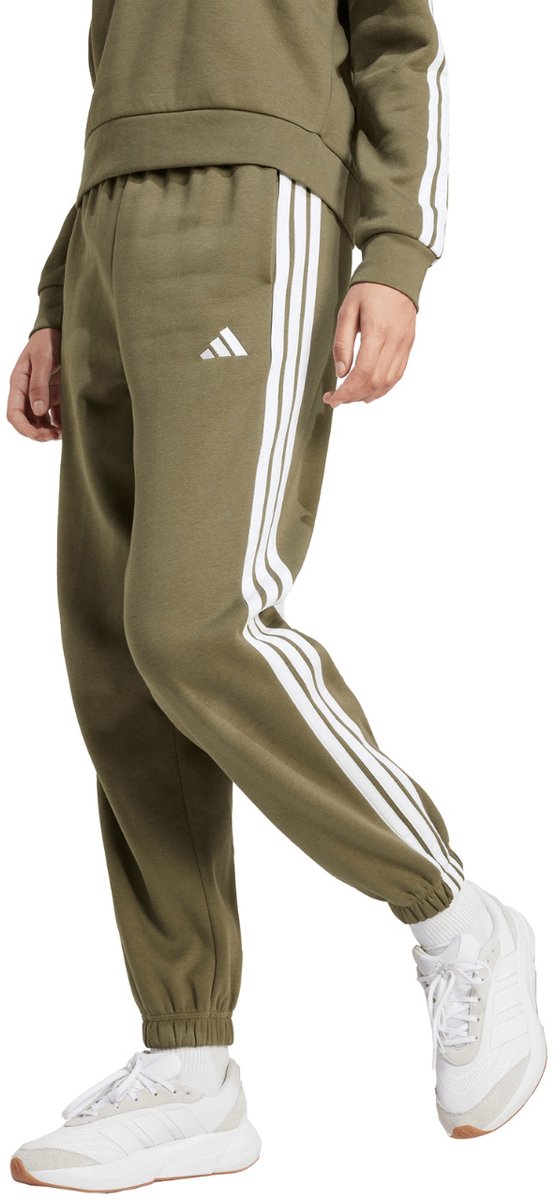 adidas Broek Dames Essentials 3-Stripes Fleece Loose-Fit Olijfgroen