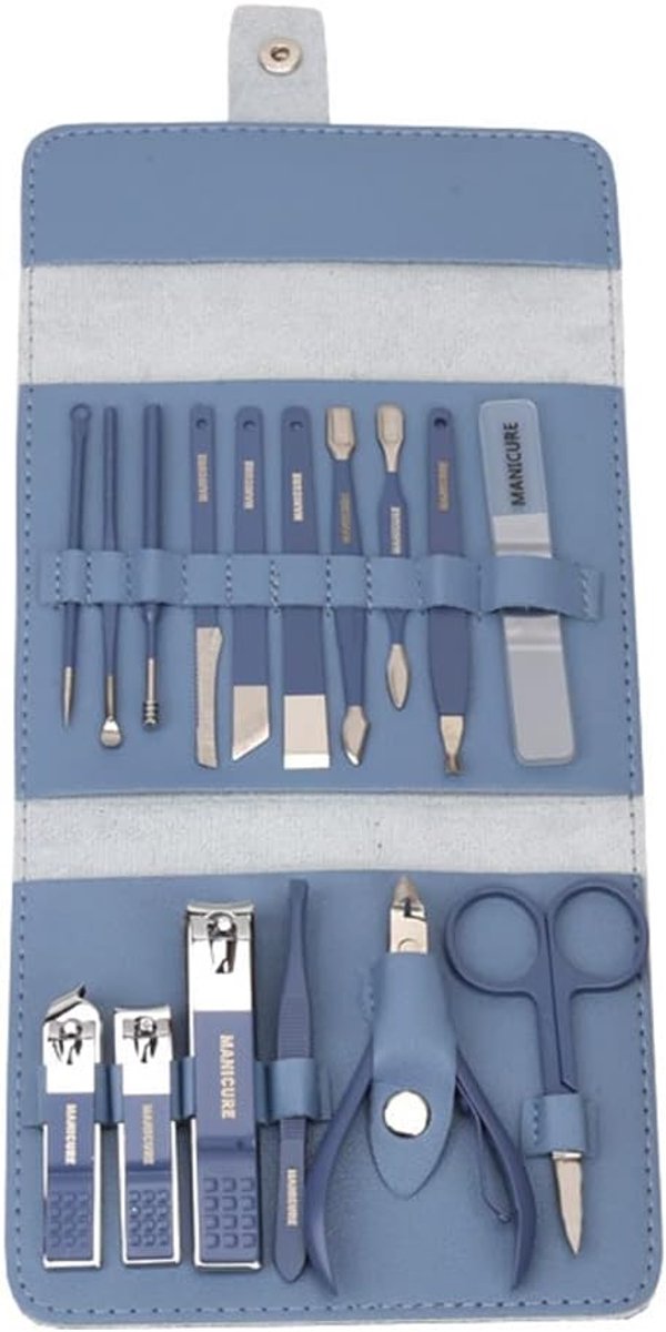 Manicure Set - Nagelverzorging Set - Hand Voet Gezicht - 16 Delig RVS - 15.5 x 13.5 x 3.2 cm