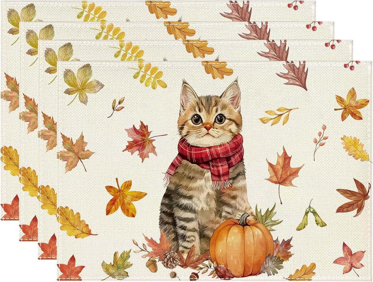 Set Placemats - Tafelonderleggers - Herfst Decoratie - Wasbaar Linnen - 30 x 45 cm