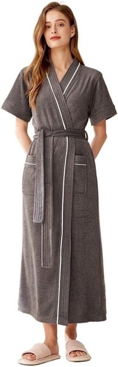 Badjas V-hals - Lichtgewicht badjas - Zomer ontspanning - Snel drogend absorberend - Unisex M XXXL - Grijs