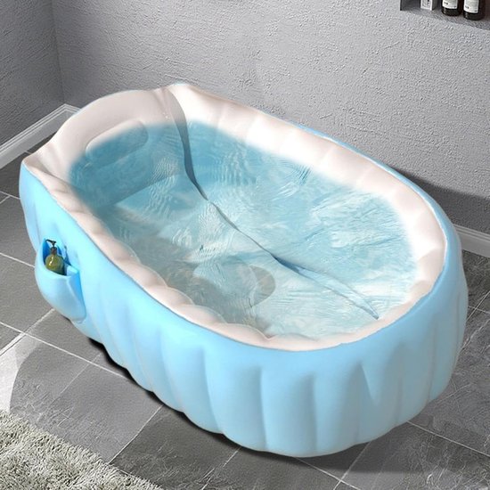 Opblaasbaar Babybad - Peuterbad Douche - Veilig Baden - Inclusief Voetpomp - 98x64x28cm - Blauw — afbeelding 3