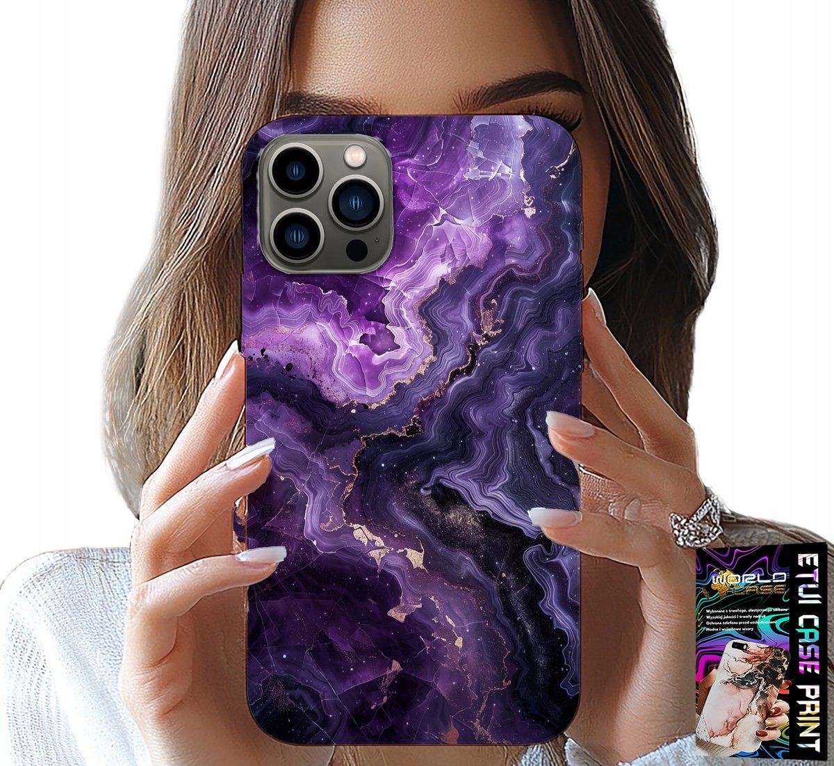 HOESJE VOOR IPHONE 12 PRO - PAARS MARMER MODIEUS DAMES + GLAS