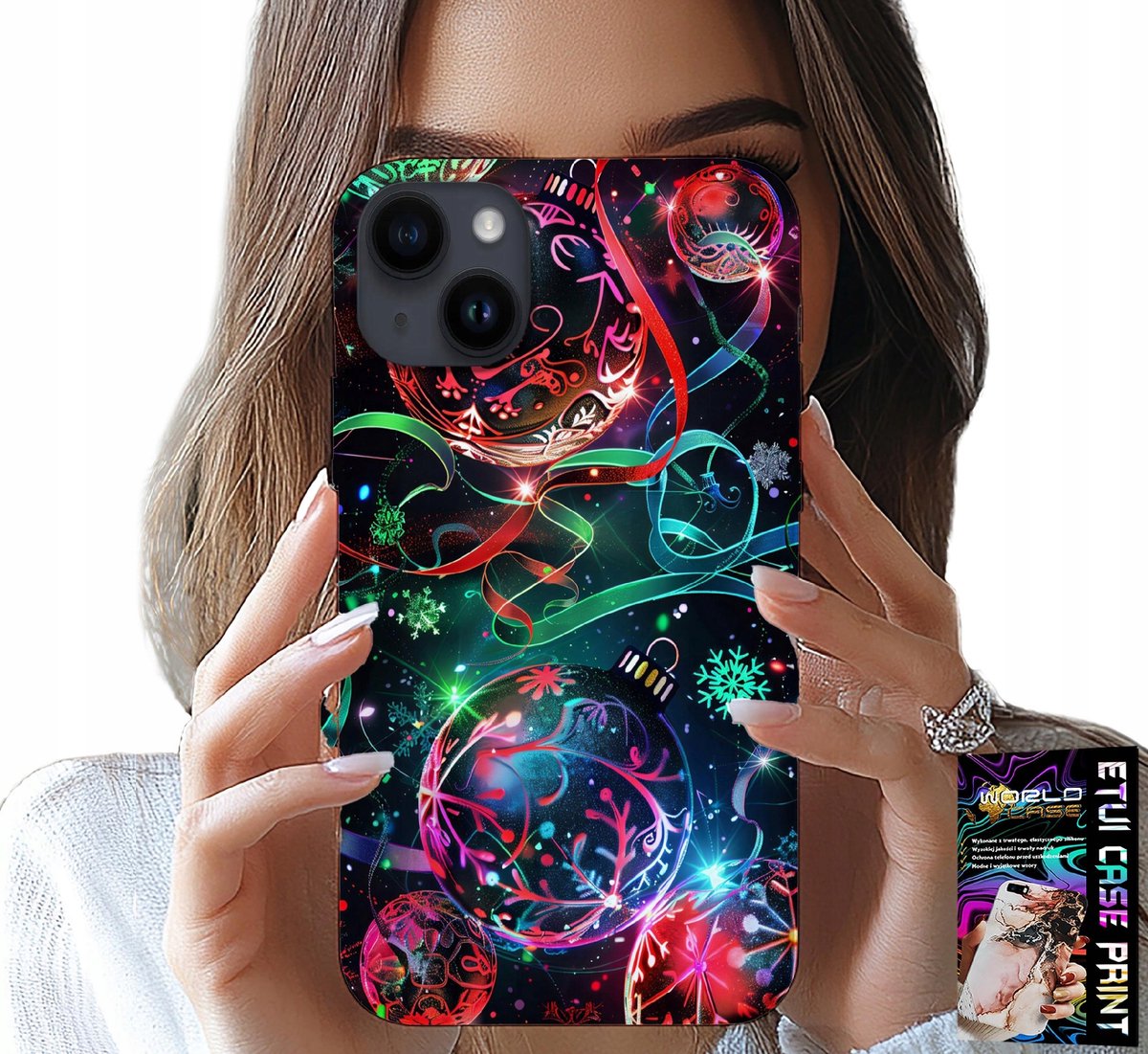 HOESJE VOOR IPHONE 14 PLUS - KERSTBALLEN, KERSTBOOM, HOESJE + FOLIE