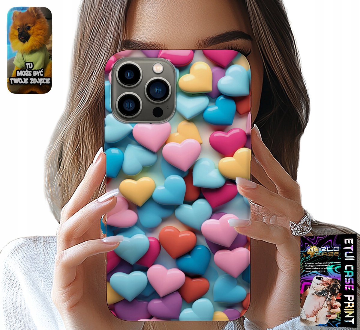 iPhone 13 Pro hoesje - Kleurrijke hartjes, mogelijkheid tot personalisatie