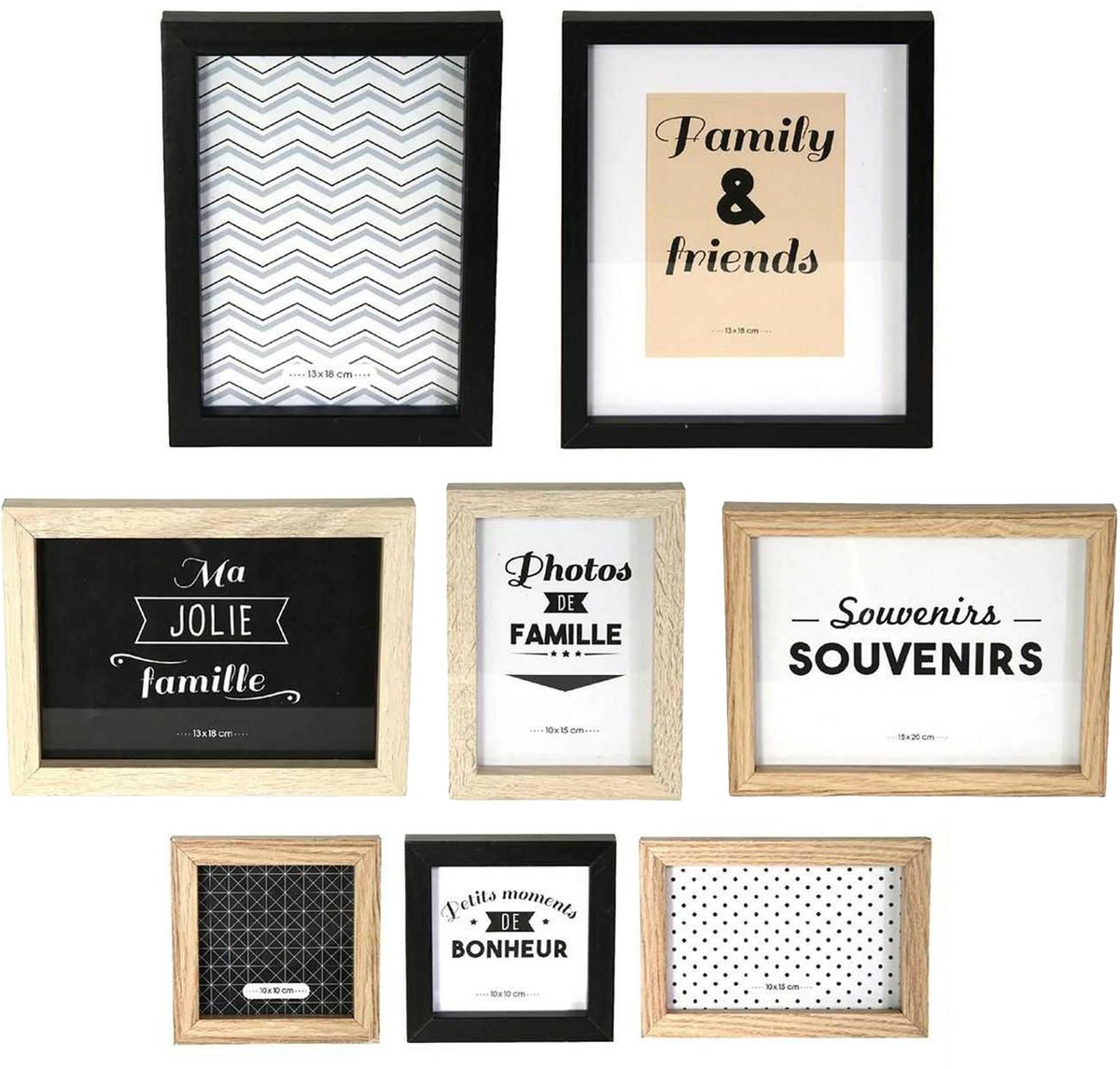 HowHomely FINO - Fotolijstenset - 8 stuks - Wit en Zwart - MDF en Glas