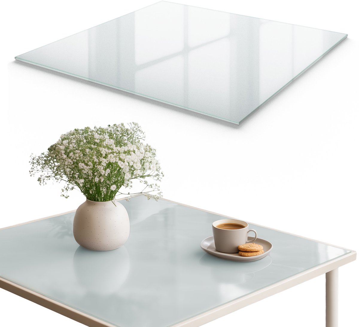 Wallfluent Tafelblad Mat Glas - Bevroren Glas-Effect Tafelblad - 50x50 cm - Vierkant Tafel