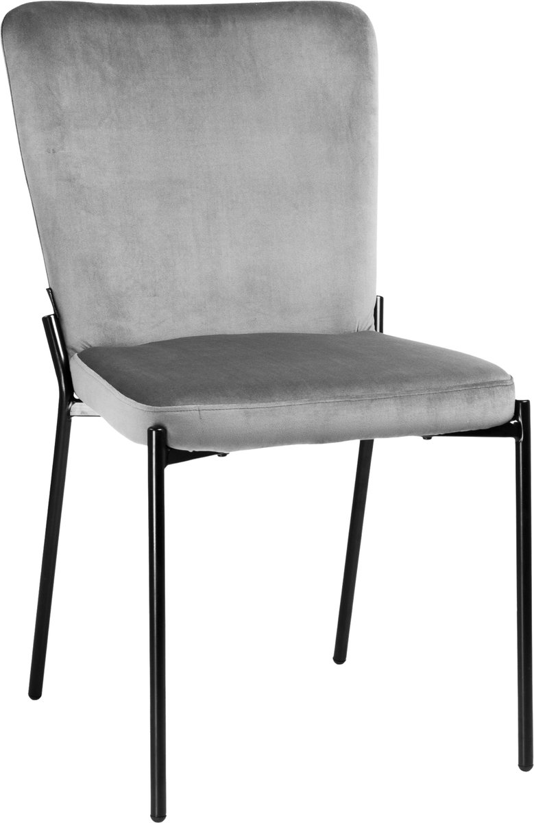 Luxe Velvet Eetkamerstoel MORES – Grijs – Gestoffeerd – Zwart Metalen Frame – Verstelbare Voetjes – Modern & Glamour Design – Max. 120 kg