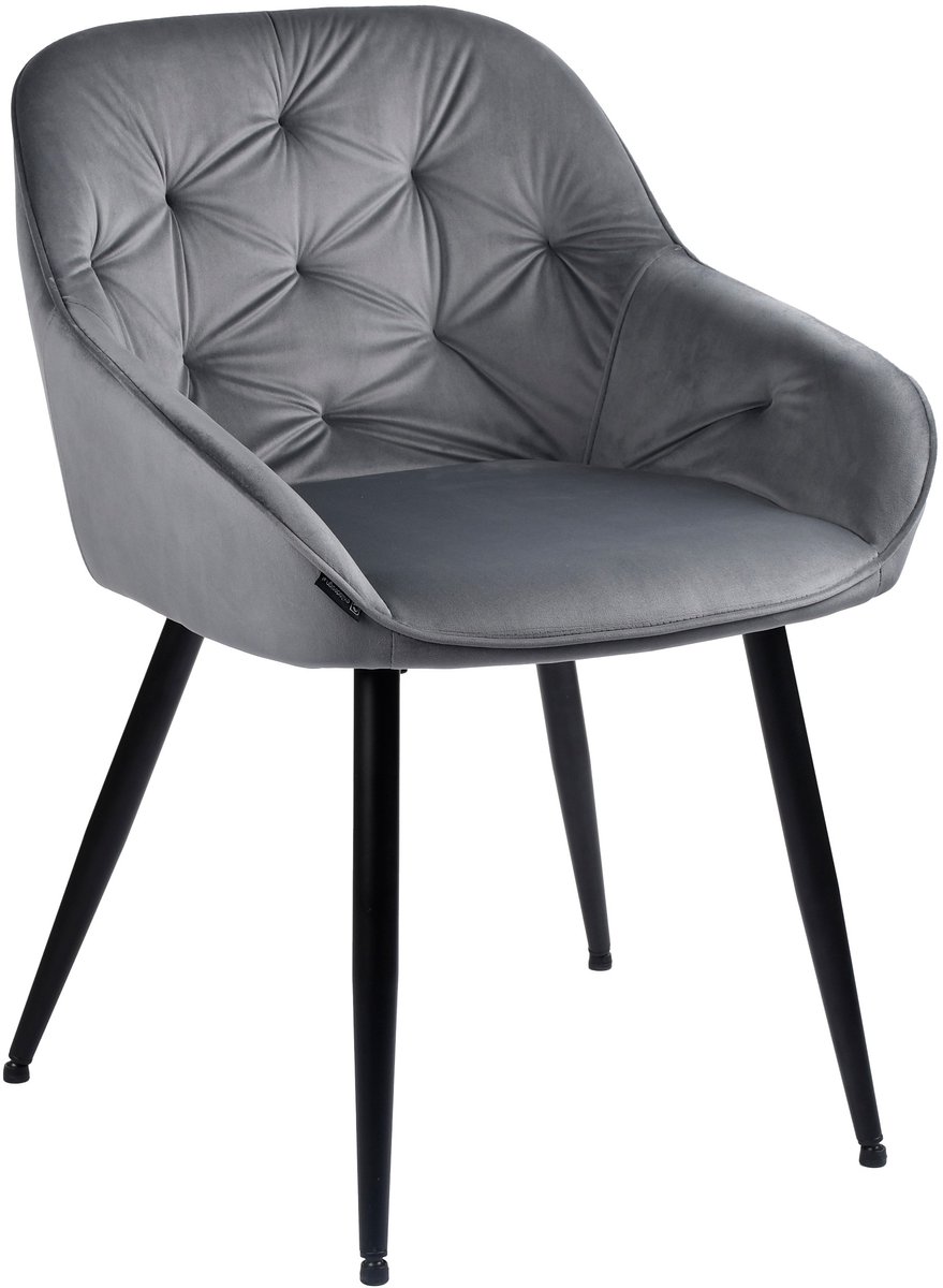ExitoDesign LOREN Serie - Gestoffeerde Eetkamerstoel - Donkergrijs Fluweel - Metalen Poten