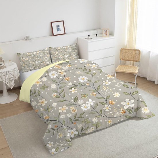 Dekbed Bloemenpatroon - Zomerdekbed Winterdekbed - Alle Seizoenen Slapen - Hypoallergeen Zachte Microvezel - 200 x 200 cm - Bruin