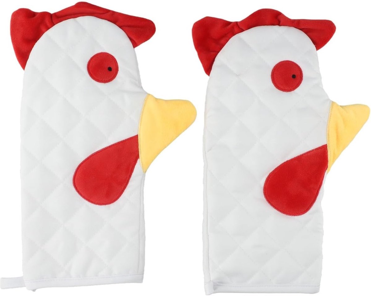 Ovenwanten - Kookhandschoenen - Hete Potten Hanteren - Haan Ontwerp - 31 x 12 cm - Rood Geel Wit