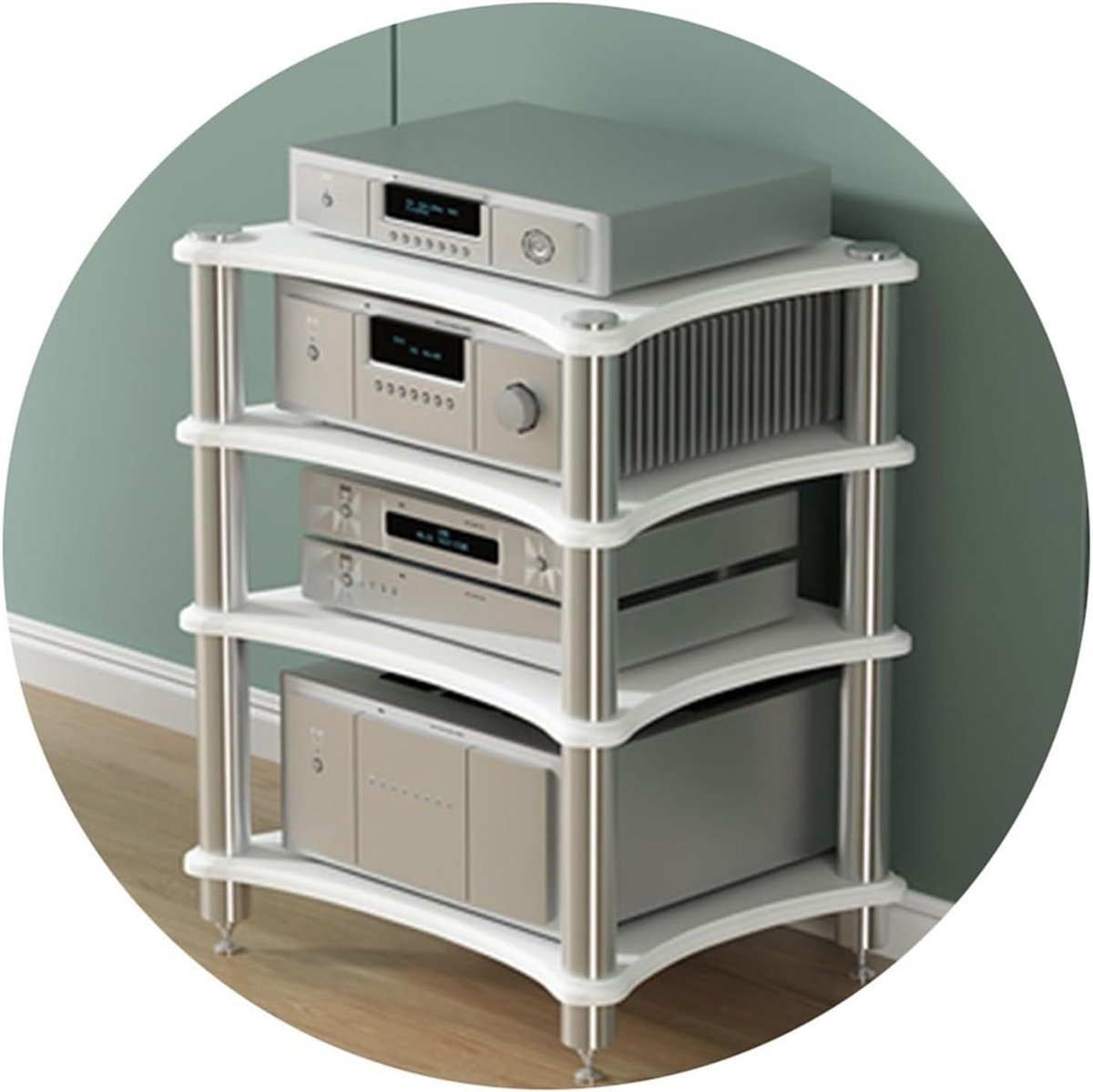 Audiostandaard - Versterker Kast - Hifi Opbergen - Schokabsorberende Voeten - 4 Lagen - Wit