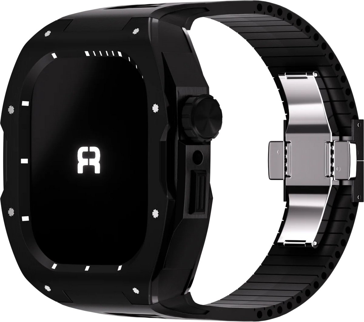 Reqior Case met rubberen bandje Rubber – geschikt voor Apple Watch 7 45mm / Apple Watch 8 45mm / Apple Watch 9 45mm – stevig, comfortabel – Zwart