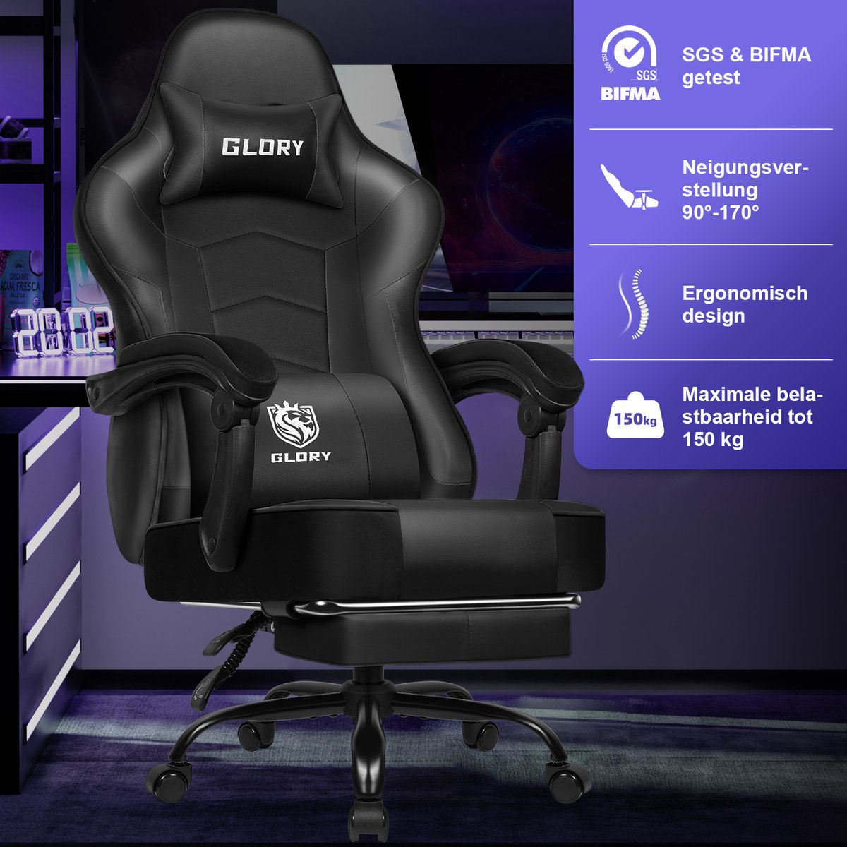 Hiaonyx Gaming Stoel 170° Verstelbaar (EAN: ...0124) - afbeelding 3