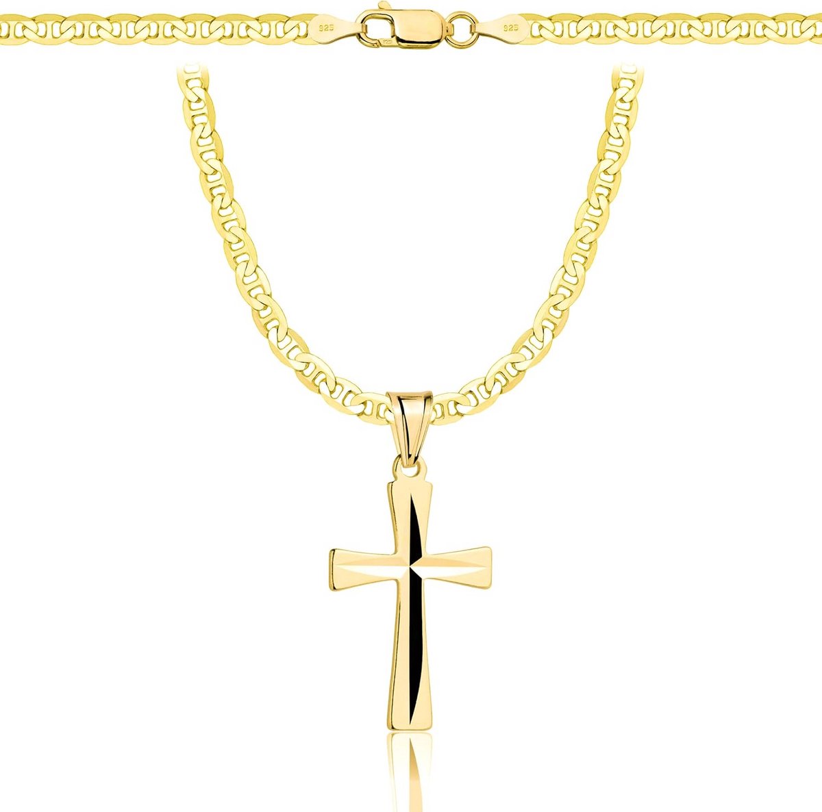 Gouden Kruisketting voor Dames en Heren - 585 Goud met 925 Zilveren Kruis