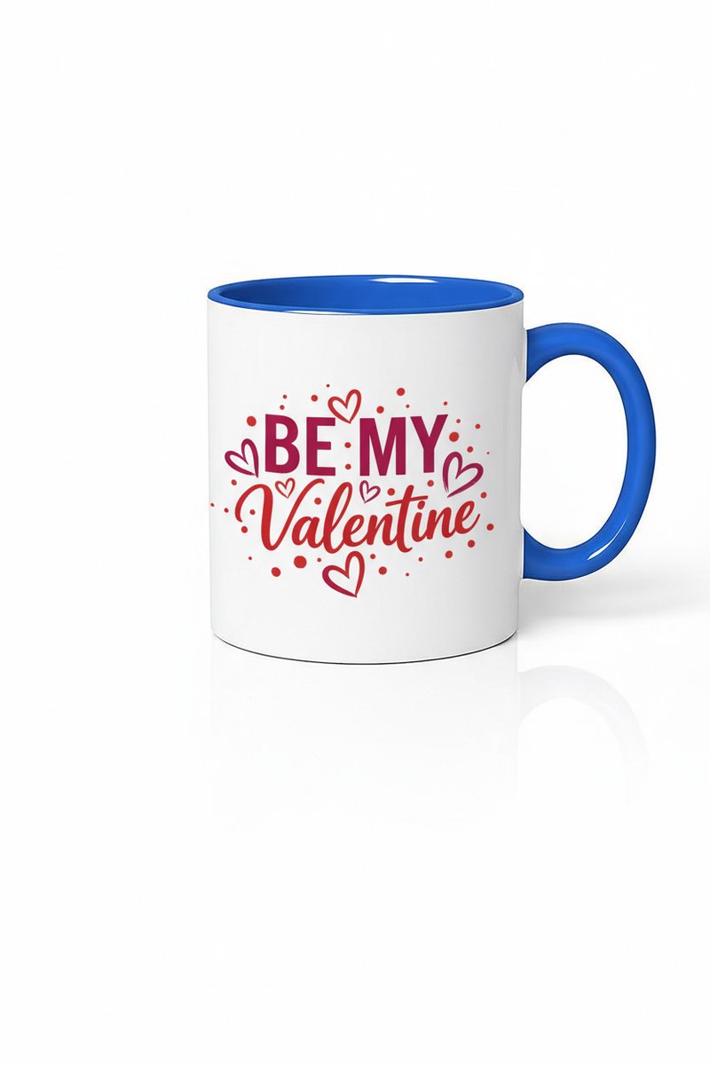 Valentijnsdag Mok 'Be My Valentine' - Romantisch Liefdes Cadeau met Blauwe Rand