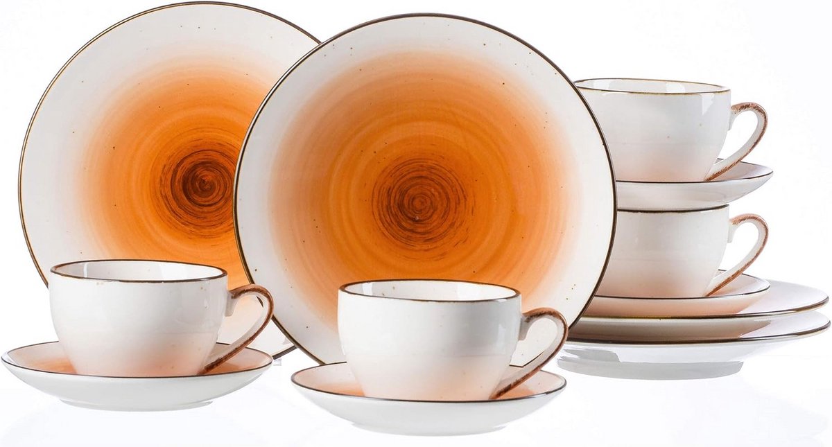 12-delig Koffieservies van Porselein in Levendig Oranje Design