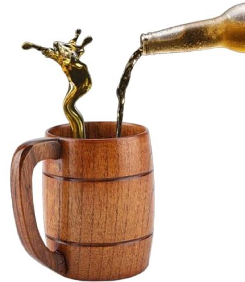 Houten Biermok 400ml Retro Grote Capaciteit Theewater Thee Melk Koffie Ganzenveer