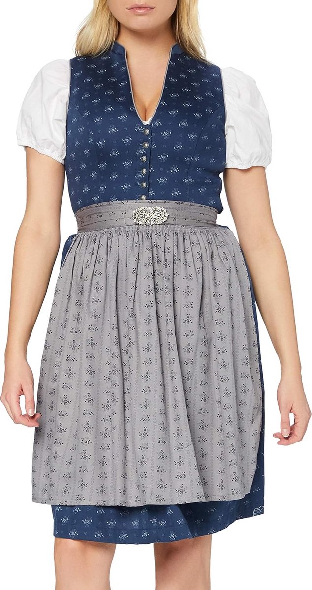 Midi Dirndl Jurk Amalie2 voor Dames in Donkerblauw Grijs - Klassiek Oktoberfest Kleding