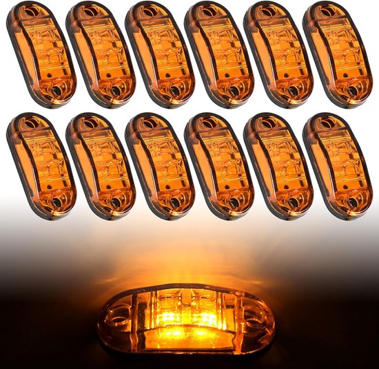 20 Stuks LED Zijmarkeringslichten – 12-24V, Rond, Amber, IP67 Waterdicht – Voor Vrachtwagens, Aanhangers, Campers En Boten