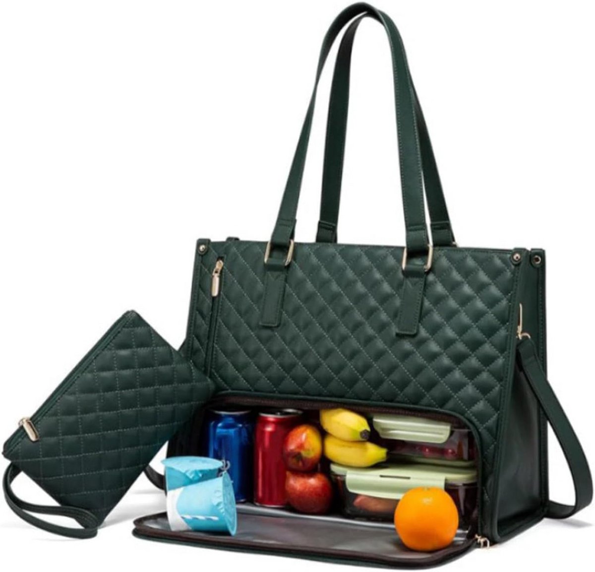 Grote 2-in-1 Lunchtas voor Dames - Tote Bag met Geïsoleerd Lunchvak