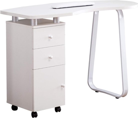 Quvo® Manicure Tafel met Afzuiging – Nageltafel – Bureau – Met Lades Op Wielen Met Remmen - Wit - 56cm x 118cm x 75cm